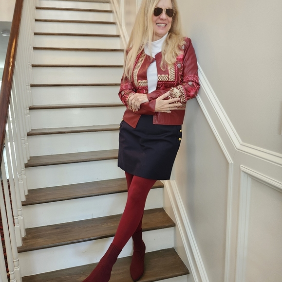 Ethnic Designer Jackets & Blazers - Tiramisu New Embroidered Vegan Leather Cropped Jacket, Small, $50